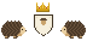 The royal crest: two hedgehogs regardant flanking the acorn shield, beneath the Crown